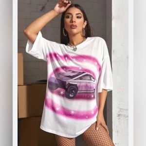 Shein White Multicolour Oversize Graphic T-shirt NWOT